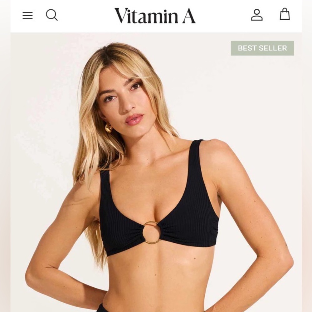 Vitamin A Skylar Bikini Top in Black EcoRib, size S